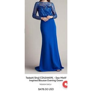 Tadashi Shoji Sea Motif Embroidered Gown $478 sz 4 NWOT